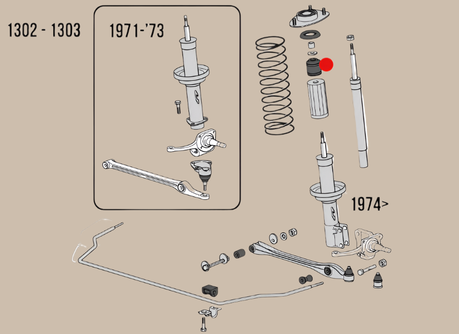 Bump Stop For Front Shock Absorber 1302 & 1303: Beetle (1971-1973), Beetle Cabrio (1971-1973)