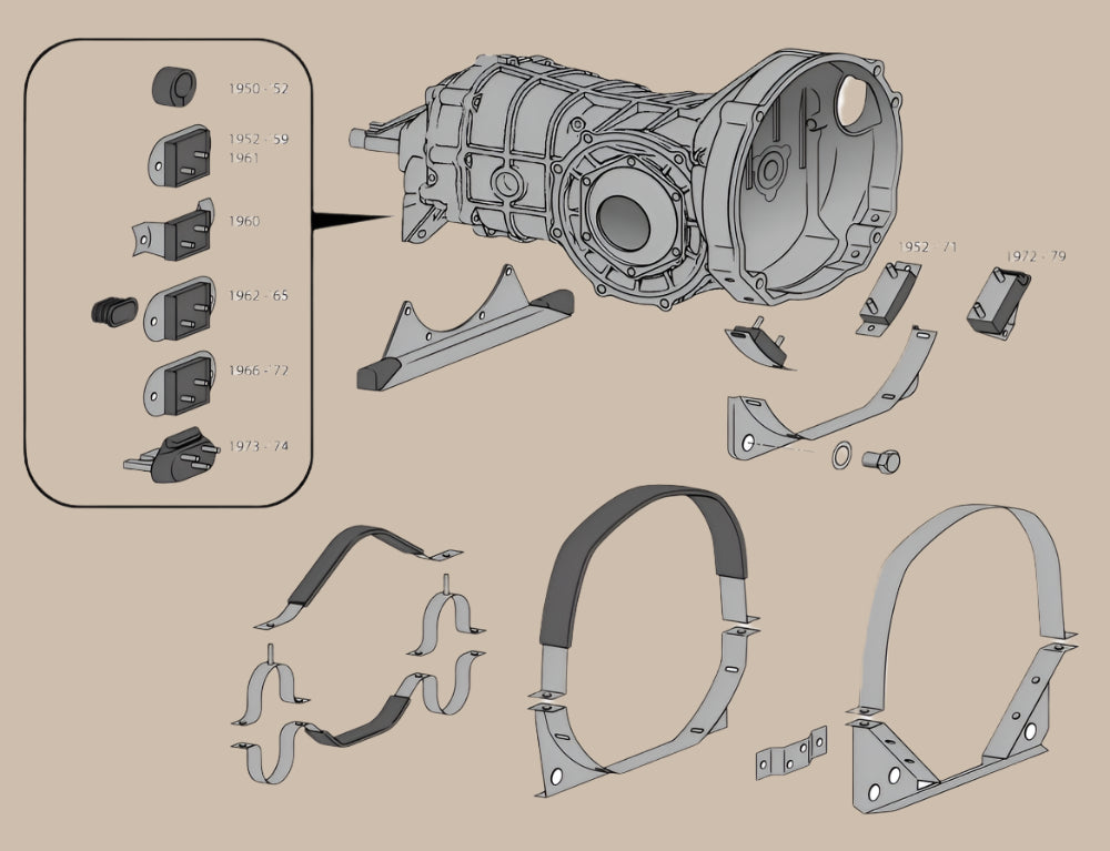 Front Gearbox Mount: Beetle (1965-1972), Karmann Ghia (1965-1972), Type 3 (1965-1972)
