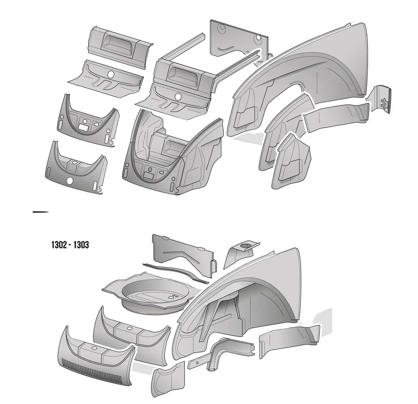 Front Inner Wheel Arch Repair 1302 or 1303 Left: Beetle (1971-1979), Beetle Cabrio (1971-1979)