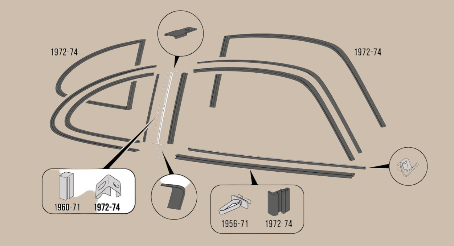 Rear Quarter Window Seal Left or Right: Karmann Ghia (1972-1974)