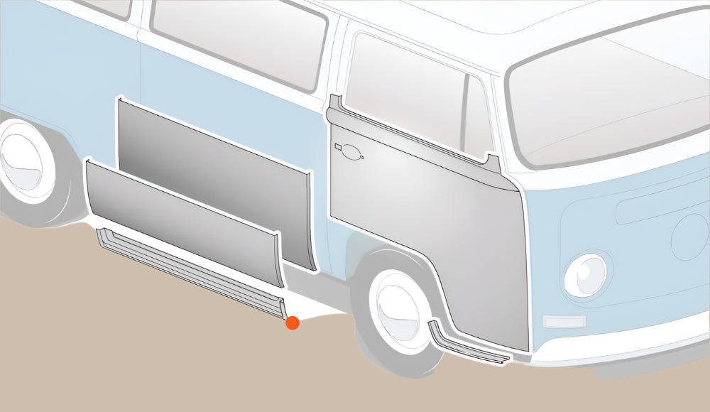 Sliding Door Inner Lower Repair Panel: T2 Bay (1968-1979)
