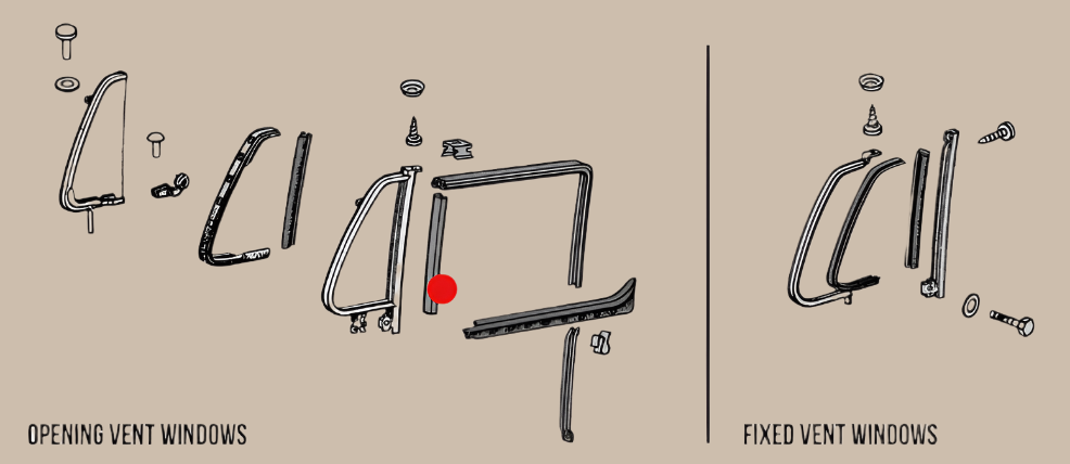 Upright Felt Guide for the Front Quarter Light Frame: Beetle (1965-1979), T2 Bay (1968-1979)