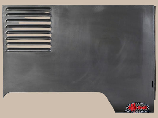 Black metal panel with ribbed design on a white background