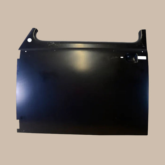 Black metal door panel with cutouts on a background