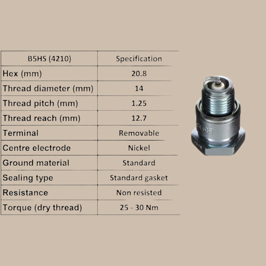 Spark Plug, NGK B5HS, Bosch Equivalent: W8AC: Beetle (1950-1979), T2 Bay (1968-1979), T25 (1981)